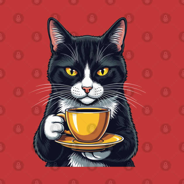 Smug Black Cat Sipping Steamy Coffee by enrynz