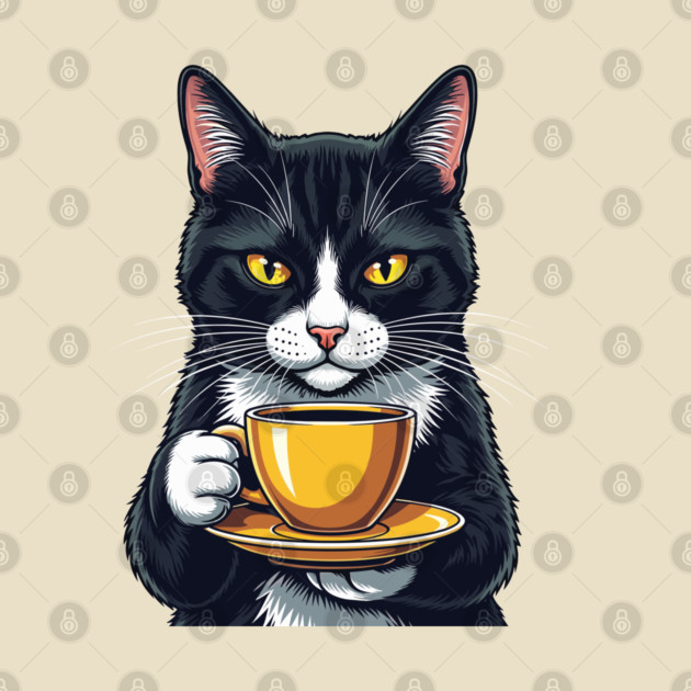 Smug Black Cat Sipping Steamy Coffee by enrynz