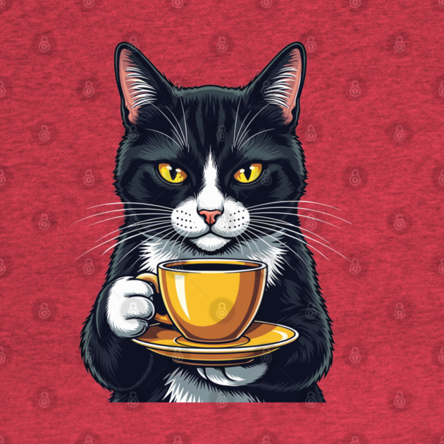 Smug Black Cat Sipping Steamy Coffee by enrynz