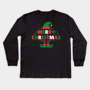 Merry Christmas Elf Hat And Legs Kids Long Sleeve T-Shirt