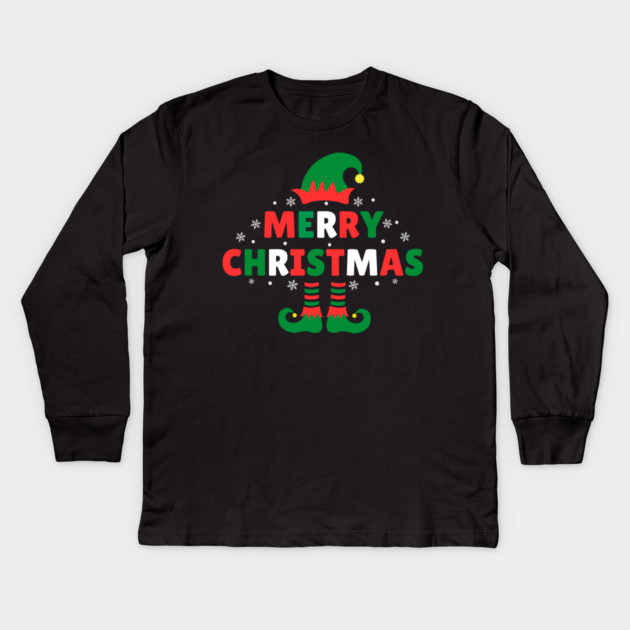 Merry Christmas Elf Hat And Legs Kids Long Sleeve T-Shirt by Creatifly Graphic Tees