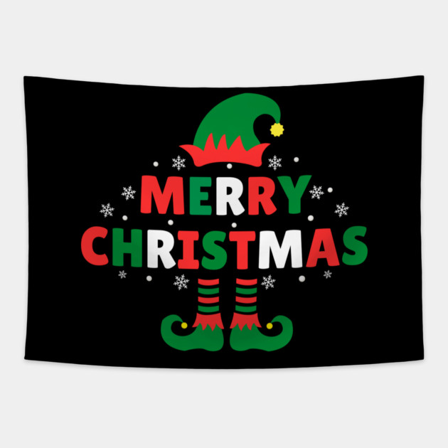 Merry Christmas Elf Hat And Legs Tapestry by Creatifly Graphic Tees