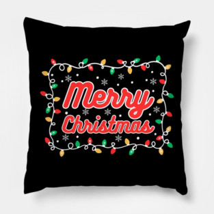 Festive Merry Christmas Lights and Snowflakes Pillow