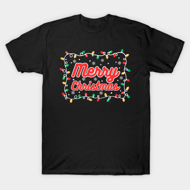 Festive Merry Christmas Lights and Snowflakes T-Shirt by Creatifly Graphic Tees