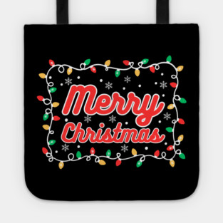 Festive Merry Christmas Lights and Snowflakes Tote