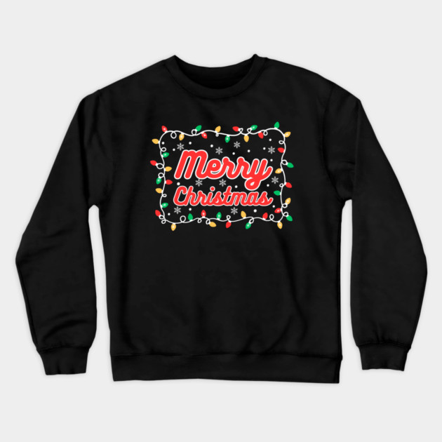 Festive Merry Christmas Lights and Snowflakes Crewneck Sweatshirt by Creatifly Graphic Tees