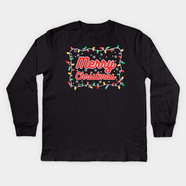 Festive Merry Christmas Lights and Snowflakes Kids Long Sleeve T-Shirt by Creatifly Graphic Tees