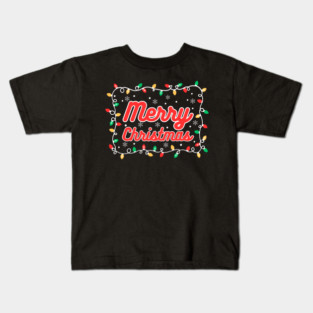 Festive Merry Christmas Lights and Snowflakes Kids T-Shirt