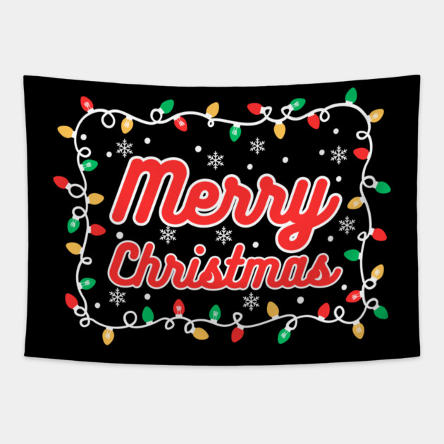 Festive Merry Christmas Lights and Snowflakes Tapestry by Creatifly Graphic Tees