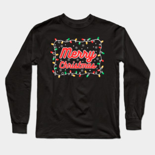 Festive Merry Christmas Lights and Snowflakes Long Sleeve T-Shirt