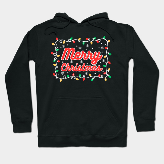 Festive Merry Christmas Lights and Snowflakes Hoodie by Creatifly Graphic Tees