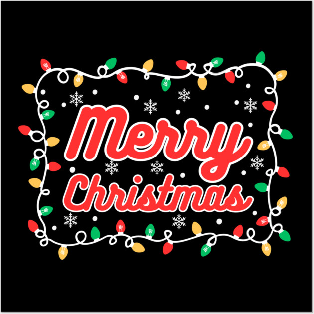 Festive Merry Christmas Lights and Snowflakes Wall Art by Creatifly Graphic Tees