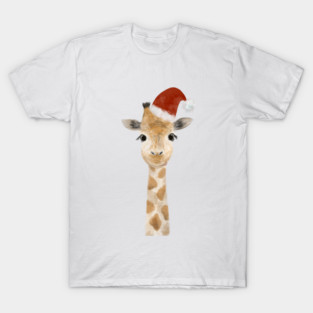 Cute Christmas Giraffe – Watercolor Santa Hat Animal T-Shirt