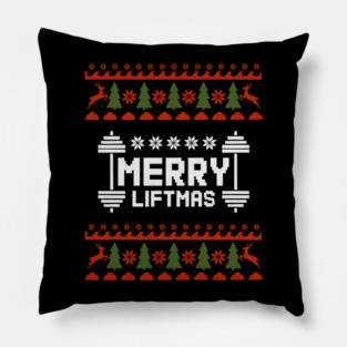 Merry Liftmas Ugly Sweater Christmas Gym Humor Pillow
