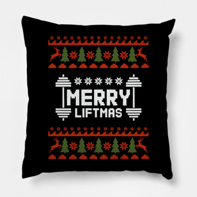 Merry Liftmas Ugly Sweater Christmas Gym Humor Pillow by Anticorporati