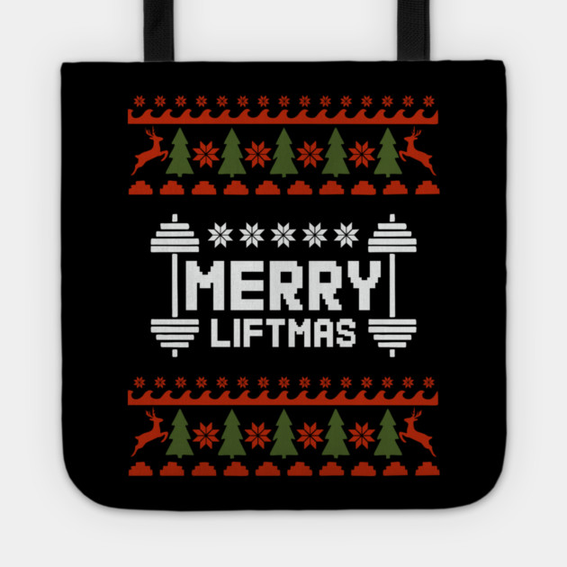 Merry Liftmas Ugly Sweater Christmas Gym Humor Tote by Anticorporati