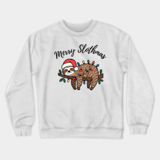 Merry Slothmas Cute Sleeping Sloth With Christmas Lights Crewneck Sweatshirt