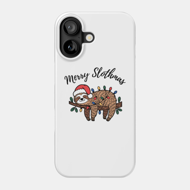 Merry Slothmas Cute Sleeping Sloth With Christmas Lights Phone Case by Creatifly Graphic Tees
