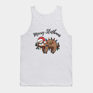 Merry Slothmas Cute Sleeping Sloth With Christmas Lights Tank Top