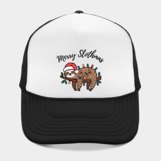 Merry Slothmas Cute Sleeping Sloth With Christmas Lights Hat
