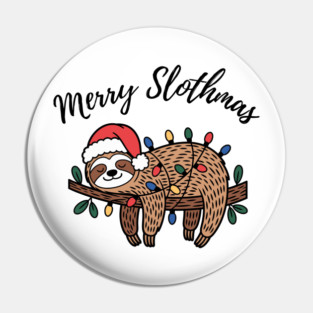 Merry Slothmas Cute Sleeping Sloth With Christmas Lights Pin