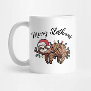 Merry Slothmas Cute Sleeping Sloth With Christmas Lights Mug