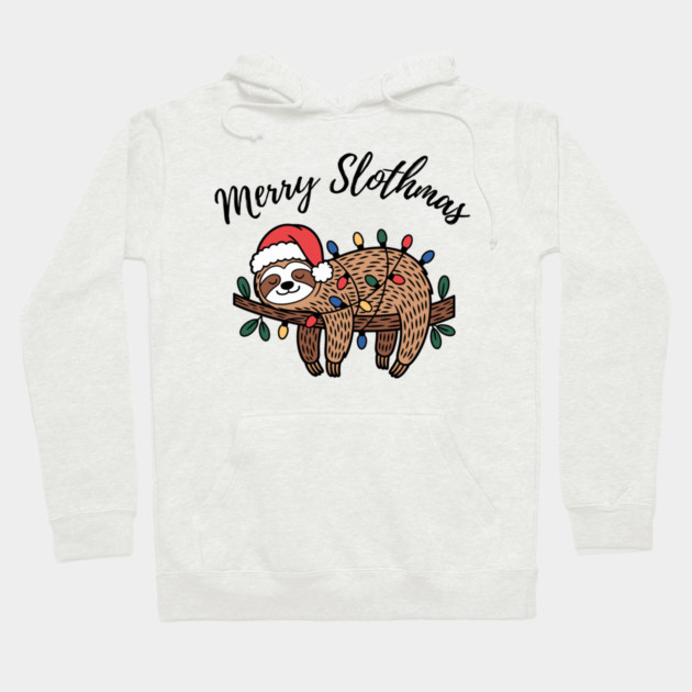 Merry Slothmas Cute Sleeping Sloth With Christmas Lights Hoodie by Creatifly Graphic Tees