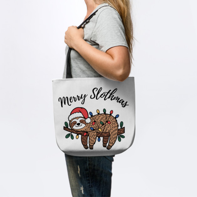 Merry Slothmas Cute Sleeping Sloth With Christmas Lights by Creatifly Graphic Tees