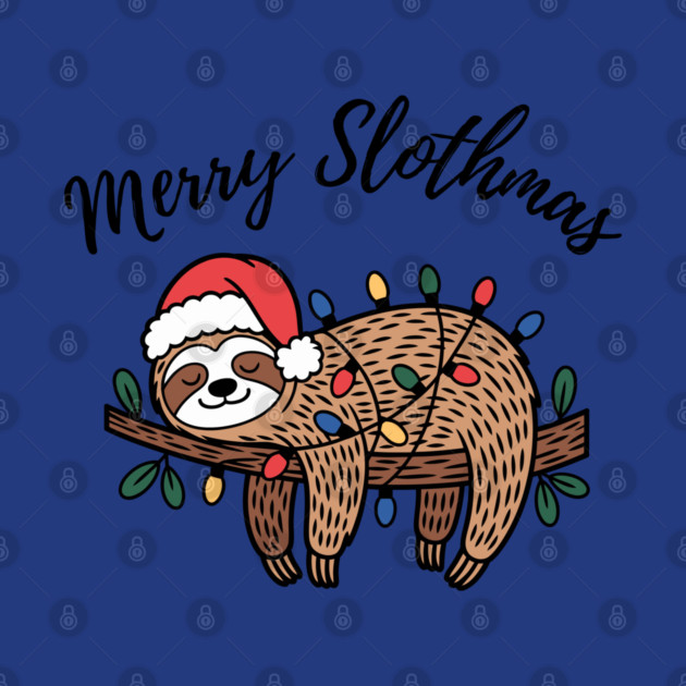 Merry Slothmas Cute Sleeping Sloth With Christmas Lights by Creatifly Graphic Tees