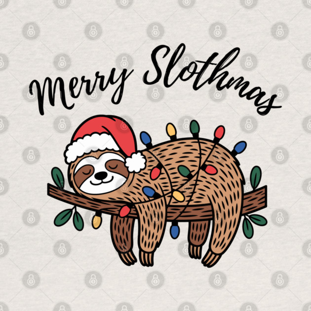 Merry Slothmas Cute Sleeping Sloth With Christmas Lights by Creatifly Graphic Tees