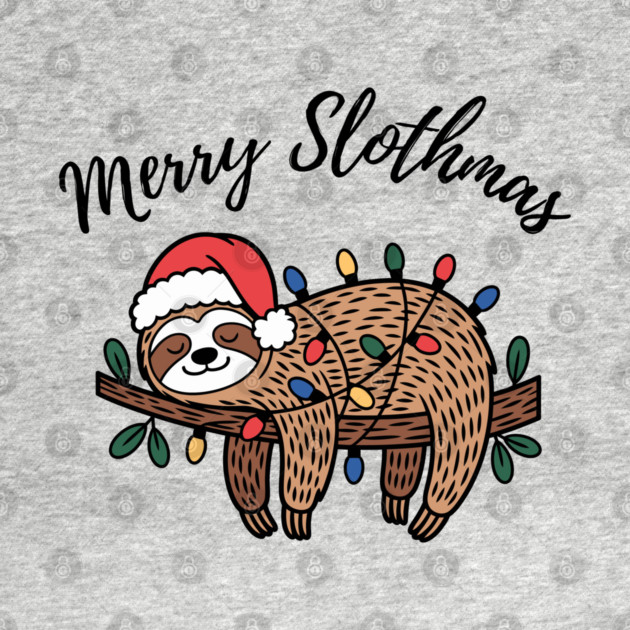 Merry Slothmas Cute Sleeping Sloth With Christmas Lights by Creatifly Graphic Tees