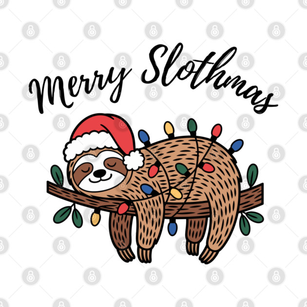 Merry Slothmas Cute Sleeping Sloth With Christmas Lights by Creatifly Graphic Tees