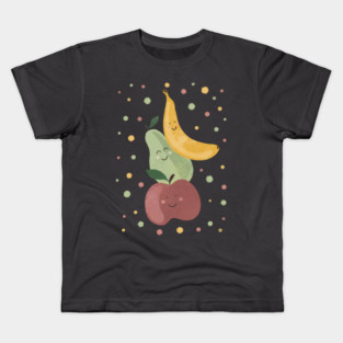 Cute Fruit Friends – Smiling Banana, Pear & Apple Illustration Kids T-Shirt