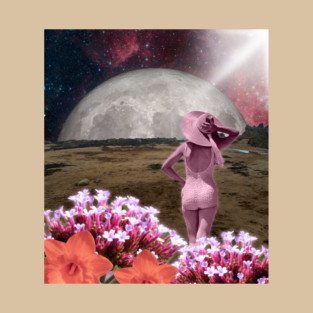 Space lady in hat collage T-Shirt