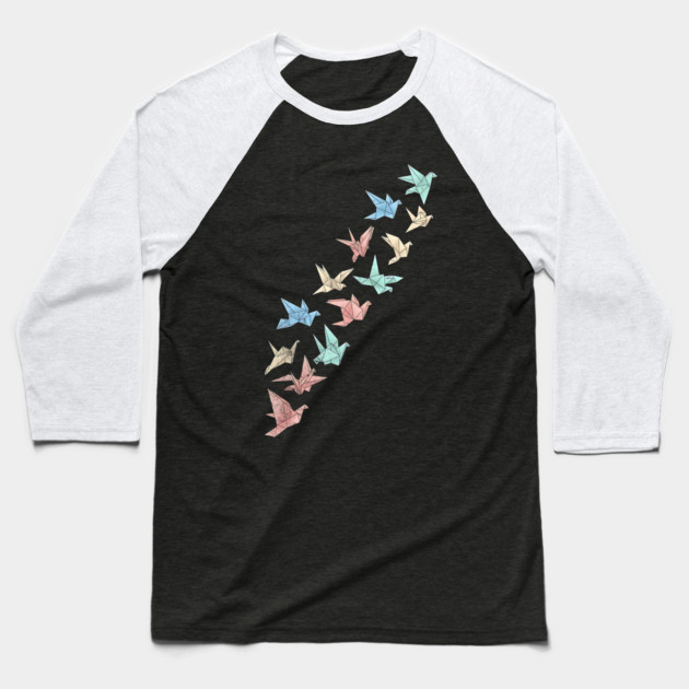 Migrating Origami Birds Minimalist Art Baseball T-Shirt by Designed By Marty