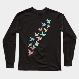 Migrating Origami Birds Minimalist Art Long Sleeve T-Shirt