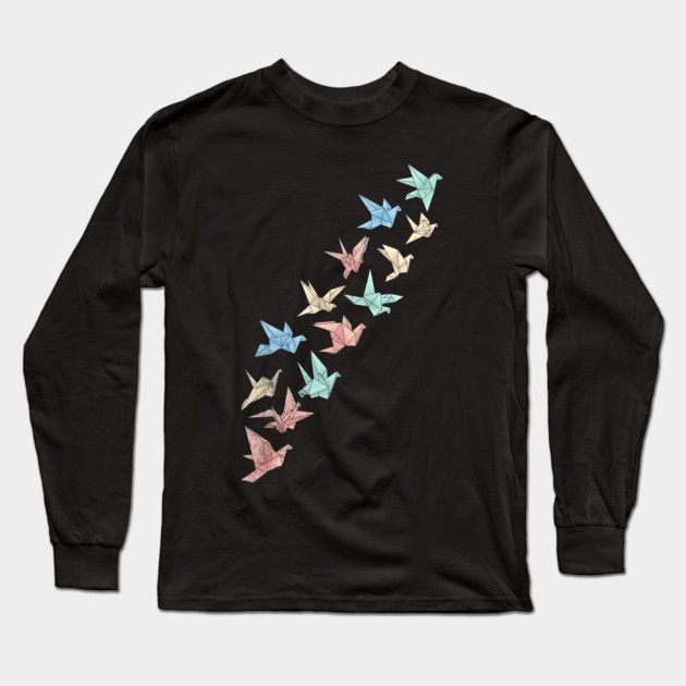 Migrating Origami Birds Minimalist Art Long Sleeve T-Shirt by Designed By Marty