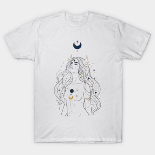 Ad Astra Celestial Goddess Line Art T-Shirt