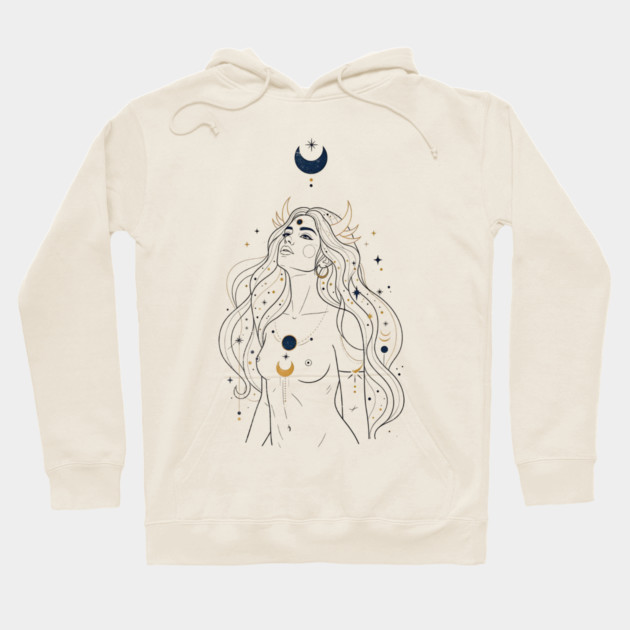 Ad Astra Celestial Goddess Line Art Hoodie by Designed By Marty