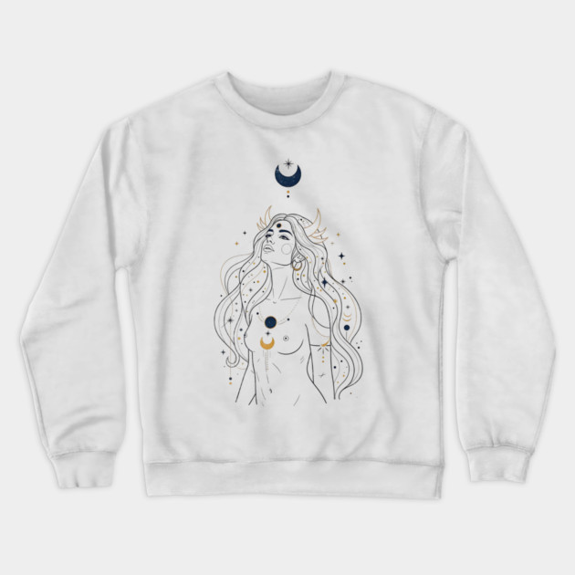 Ad Astra Celestial Goddess Line Art Crewneck Sweatshirt by Designed By Marty