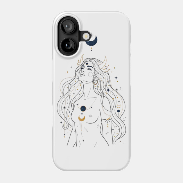 Ad Astra Celestial Goddess Line Art Phone Case by Designed By Marty