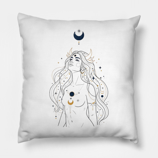 Ad Astra Celestial Goddess Line Art Pillow by Designed By Marty