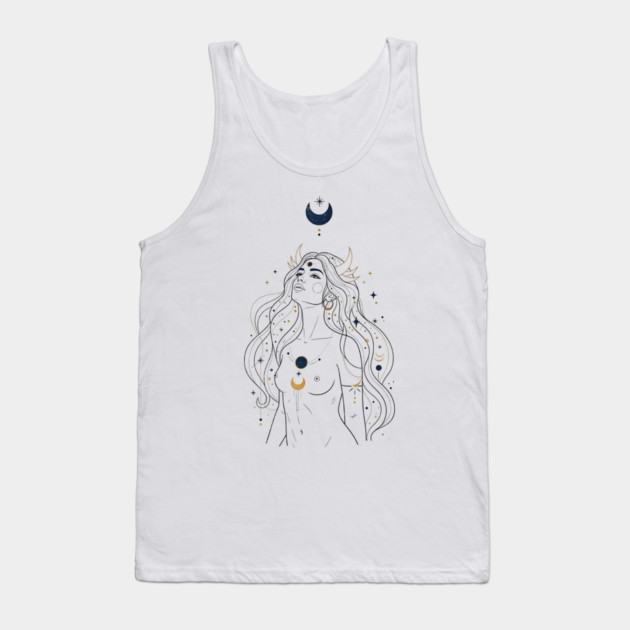Ad Astra Celestial Goddess Line Art Tank Top by Designed By Marty