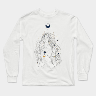 Ad Astra Celestial Goddess Line Art Long Sleeve T-Shirt