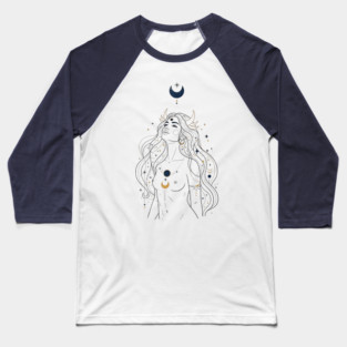Ad Astra Celestial Goddess Line Art Baseball T-Shirt