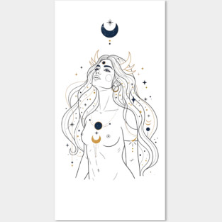 Ad Astra Celestial Goddess Line Art Posters and Art