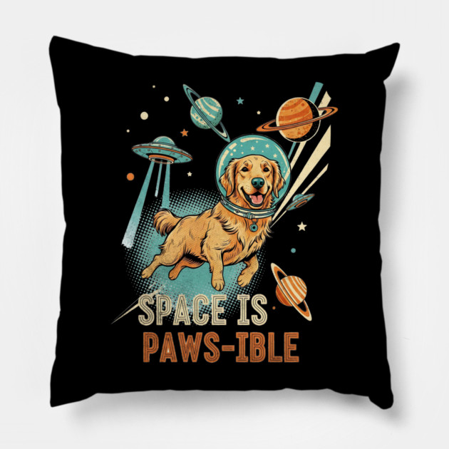 Space is Paws-ible Astronaut Dog Art Pillow by Designed By Marty