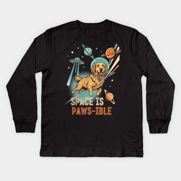 Space is Paws-ible Astronaut Dog Art Kids Long Sleeve T-Shirt by Designed By Marty