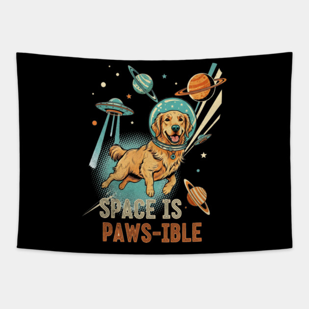 Space is Paws-ible Astronaut Dog Art Tapestry by Designed By Marty