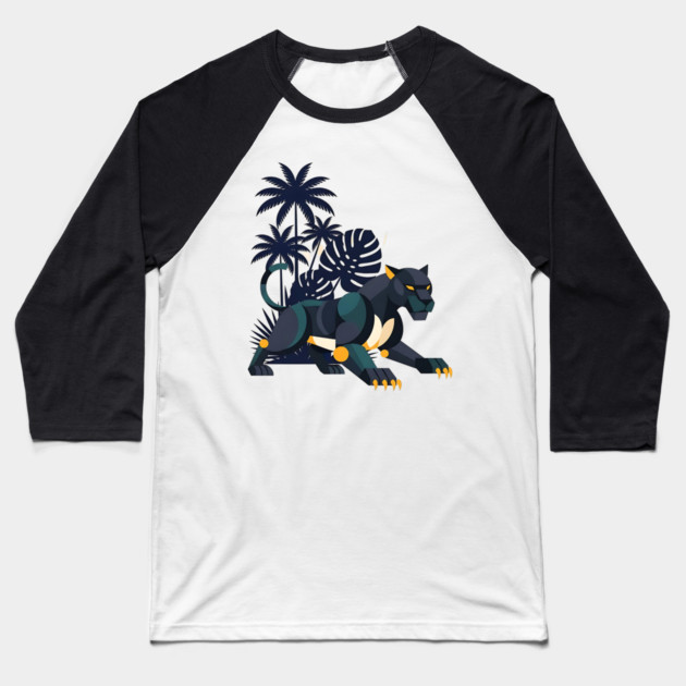 Geometric Bauhaus Panther Jungle Art Baseball T-Shirt by Designed By Marty